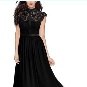 Black Floor Length Dress with Lace Detail Top